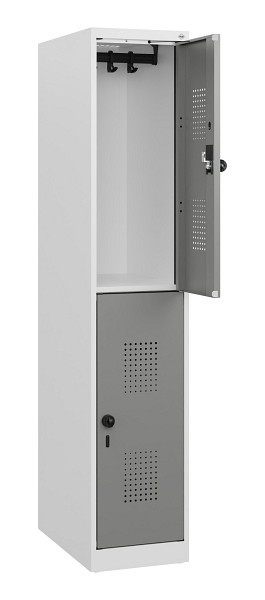 C+P Doppelstöckiger Spind Evolo PLUS, 2 Fächer, 1530x300x500mm, 7035/0004, Drehriegel, 0493005-10 S10014
