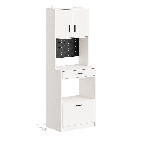 SoBuy Schmale Kommode in Cream White mit 2 Schubladen, mit Schubladen und Haken, Küchenvitrine aus Spanplatte, 60×40×170 cm, Tragkraft 75 kg, FSB98-E-WG