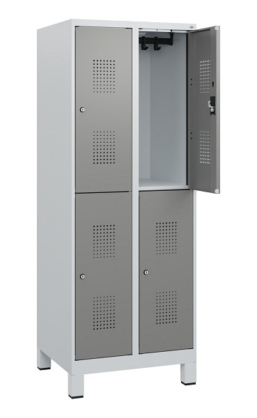 C+P Doppelstöckiger Spind Evolo PLUS, Füße, 4 Fächer, 1630x600x500mm, 7035/0004, Zylinderschloss, 0493105-20 S10041