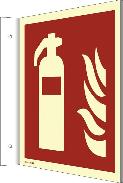 Moedel Fahnenschild Feuerlöscher ISO 7010, Kunststoff, nachleuchtend, 160-mcd, 200x200 mm, 65389