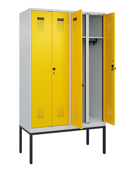 C+P Schwarz-Weiß-Spind Evolo PLUS, Gestell, 4 Abteile, 2120x1200x500mm, 7035/102, Drehriegel, 0490327-40 S10001