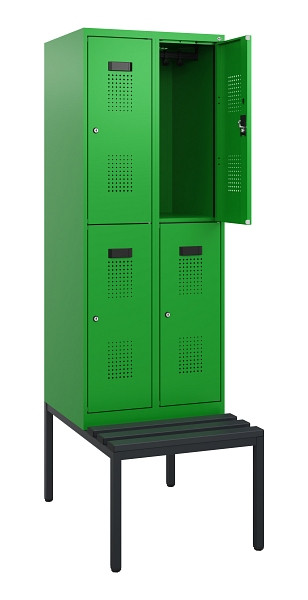 C+P Doppelstöckiger Spind Evolo PLUS, Bank, 4 Fächer, 1950x600x815mm, 6037/6037, Zylinderschloss, Sitzfläche Kunststoff, Sitzbank, 0493505-20 S10161