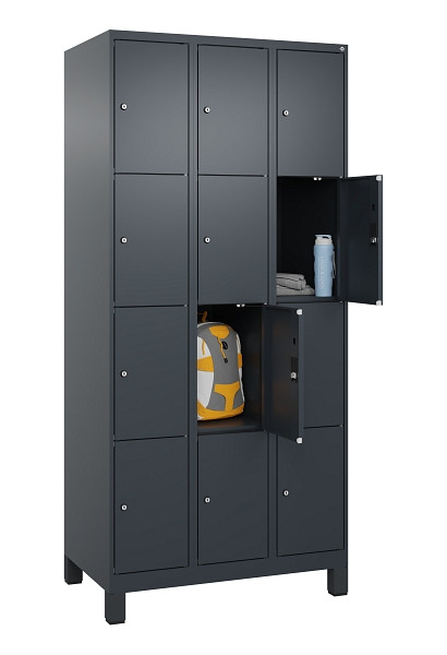 C+P Schließfachschrank Evolo PLUS, mit Füßen, 12 Fächer, 1950x900x500mm, 7016/7, Frontfarbe RAL 7016 Anthrazitgrau, 049010-304 S10016