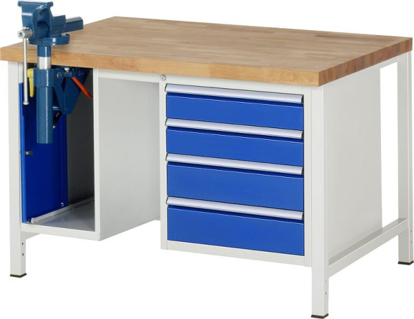 RAU Werkbank Serie 8000 - Modell 8185, B1250 x T900 x H840-1040 mm, Systemunterbau B1245 x T850 x H800-1000 mm, 03-8185A1-129B4H.11