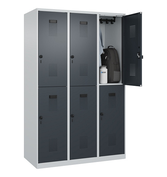 C+P Doppelstöckiger Spind Evolo PLUS, 6 Fächer, 1850x1200x500mm, 7035/7016, Drehriegel, 049300-32 S10012