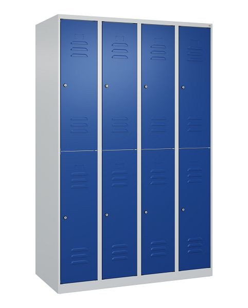 C+P Doppelstöckiger Spind Classic PLUS, 4 Abteile, 1850x1200x500mm, 7035/5010, Zylinderschlösser, 080300-40 S10039