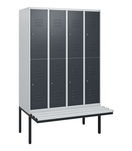 C+P Doppelstöckiger Spind Classic PLUS, 4 Abteile, 1950x1200x815mm, 7035/7016, Zylinderschlösser, schwebende Sitzfläche, 0803405-40 S10083