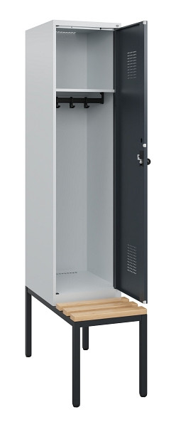C+P Spind Evolo PLUS, 1 Abteil, 1950x400x815mm, 7035/7016, Drehriegel, Sitzfläche Holz, Sitzbank, 0490505-12 S10012
