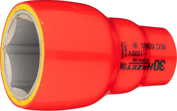 Hazet Steckschlüsseleinsatz, Sechskant, schutzisoliert, Vierkant hohl 12,5 mm (1/2 Zoll), Außen-Sechskant-Tractionsprofil, 30 mm, 900KV-30