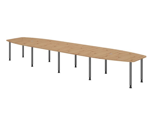Hammerbacher Konferenztisch KT52C, 520 x 130 cm, Platte: Asteiche, 25mm dick, Zehn-Fuß-Gestell graphit, Rundrohr 6 cm, Arbeitshöhe 72-74 cm, VKT52C/R/G