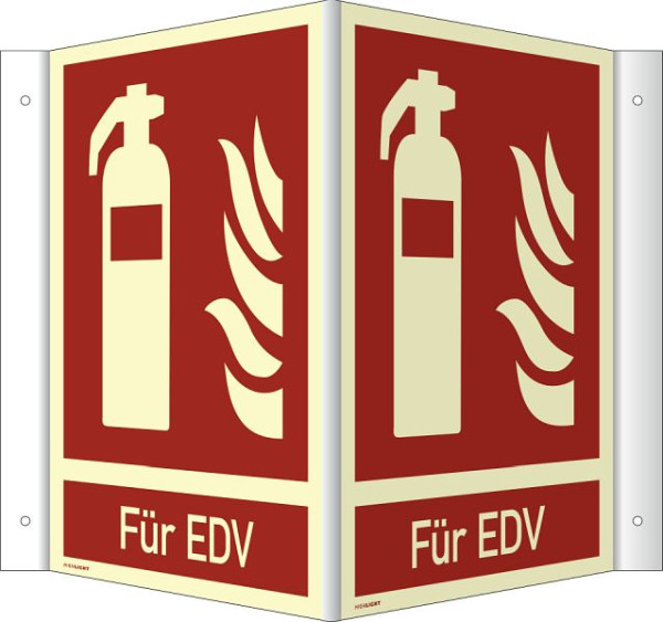 Moedel Winkelschild Feuerlöscher(FÜR EDV) ISO 7010, Kunstoff, nachleuchtend, 160-mcd, 200x250 mm, 93829