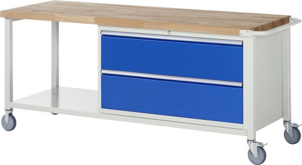 RAU Fahrbare Werkbank 8000 - Modell 8355, B2000 x T700 x H880-1080 mm, Unterbau-Container rechts, 2x Schubladen: 2xH270 mm, 05-8355A6-207B4H.11