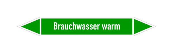 Schilder Klar Rohrleitungskennzeichen Brauchwasser warm, 187x26 mm Folie selbstklebend, 101416/61