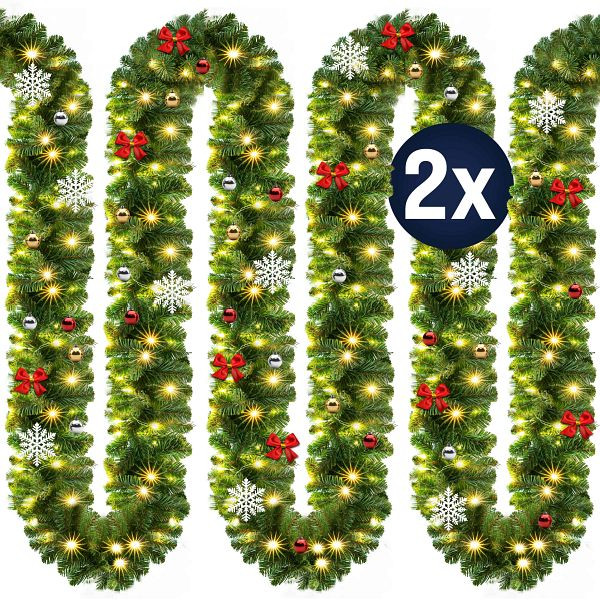 casaria Weihnachtsgirlande 2er-Set 10m In-/Outdoor geschmückt, 996768