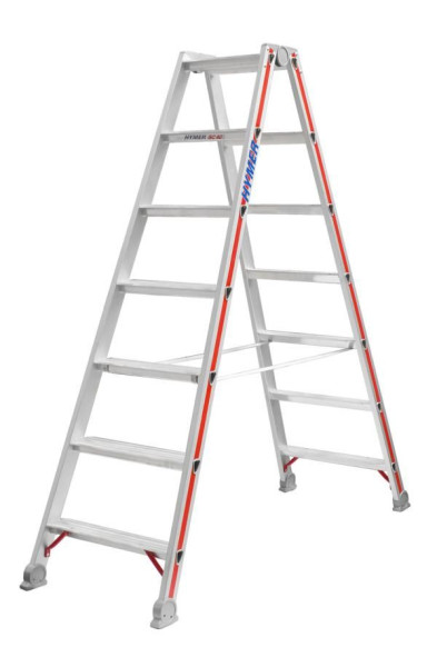 HYMER Stufenstehleiter, beidseitig begehbar, 2x7 Stufen, Länge 1,79 m, Standhöhe: 1,12 m, 402414
