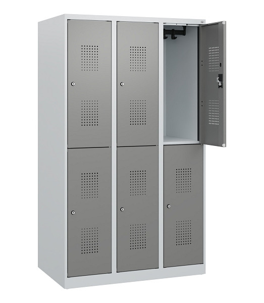 C+P Doppelstöckiger Spind Evolo PLUS, 6 Fächer, 1530x900x500mm, 7035/0004, Zylinderschloss, 0493005-30 S10041