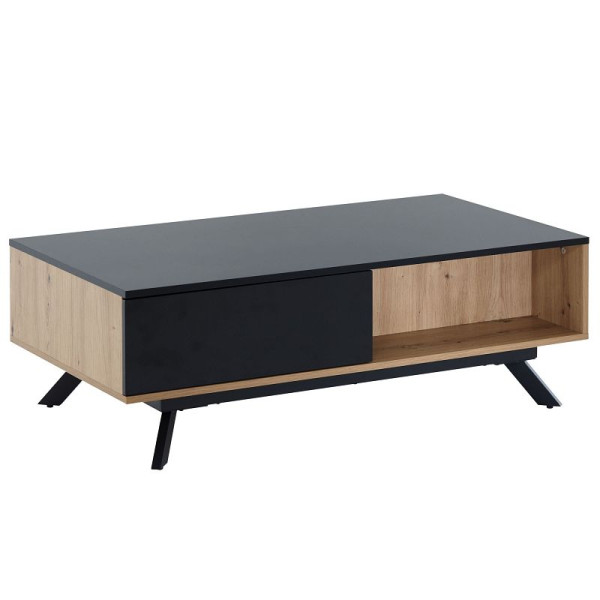 Wohnling Couchtisch 110 x 60 x 38 cm MDF Eiche-Dekor/Schwarz Wohnzimmertisch, Sofatisch Rechteckig mit Stauraum, Kaffeetisch mit Schubladen, WL6.659