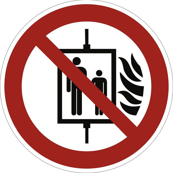 Moedel Aufzug im Brandfall nicht benutzen ISO 7010, Folie, Ø 100 mm, 58971