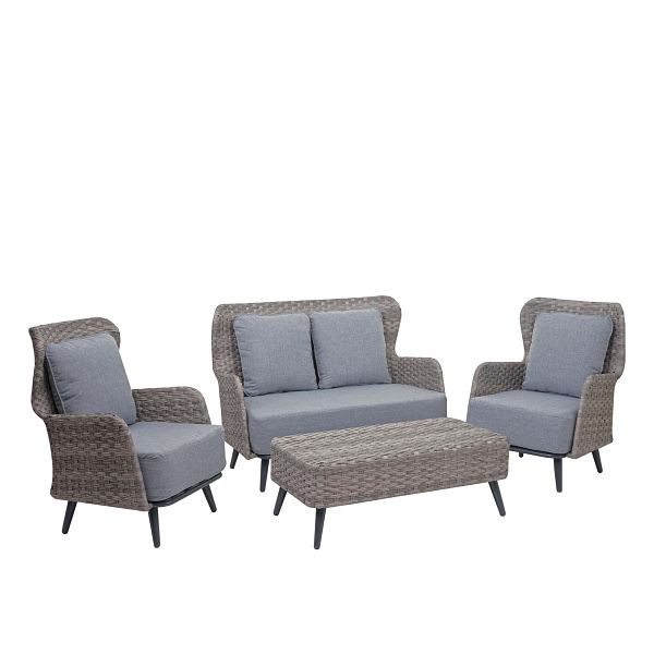 Mendler Poly-Rattan Gartengarnitur HWC-G53, Lounge-Set Sofa Sitzgruppe, Spun Poly, grau, Polster hellgrau, 71673