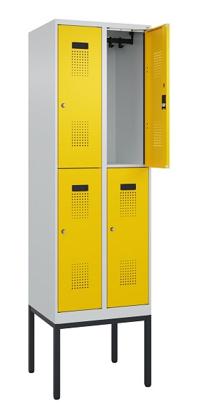 C+P Doppelstock-Spind Evolo PLUS, Gestell, 4 Fächer, 2120x600x500mm, 7035/1023, Zylinderschloss, 0493307-20 S10028