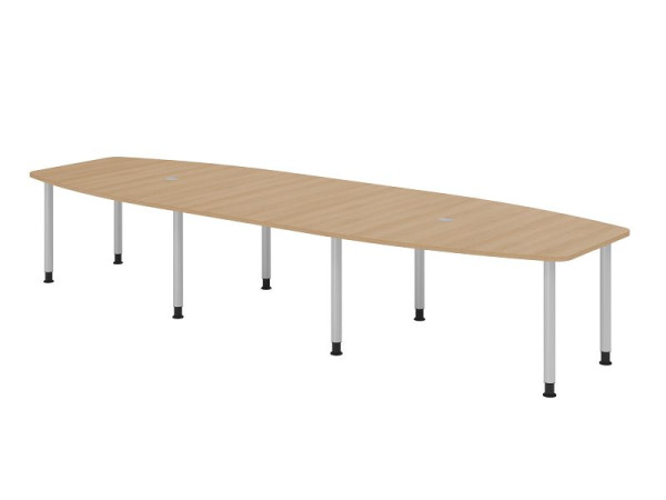 Hammerbacher Konferenztisch KT40C, 400 x 130 cm, Platte: Eiche, 25mm dick, Acht-Fuß-Gestell Silber, Rundrohr 6 cm, Arbeitshöhe 72-74 cm, VKT40C/E/S