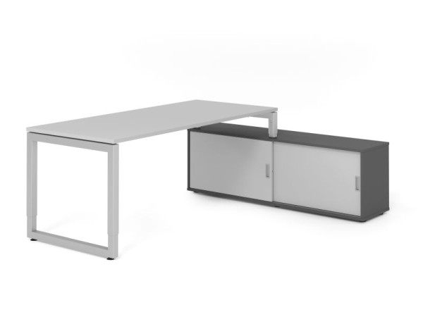 Hammerbacher Aufsatz-Schreibtisch RSE19, 180x80cm, Platte: Grau, 25mm dick, Rahmen Silber, höheneinstellbar, Ahorn, SB/5/S/G/5, VRSE19SB/5/S/G/5