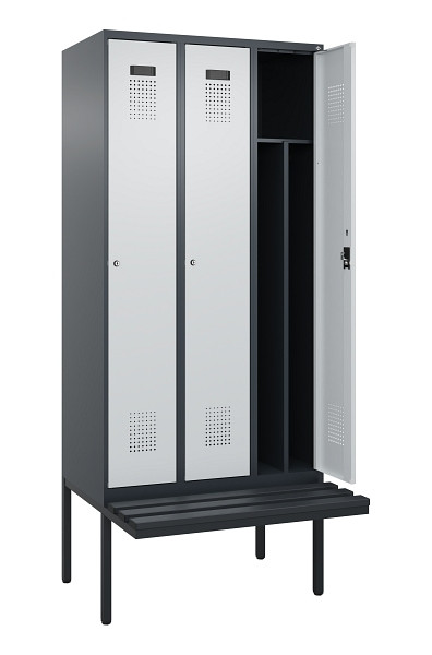 C+P Spind Evolo PLUS, 3 Abteile, 2120x900x815mm, 7016/7035, Haken 4, Zylinderschloss, Material Sitzfläche Kunststoff, 0490407-30F S10098