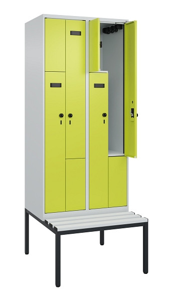 C+P Z-Spind Evolo PLUS, Bank, 4 Fächer, 2120x800x815mm, 7035/0024, Drehriegel, Sitzfläche Kunststoff, Sitzbank, 0490537-224 S10069