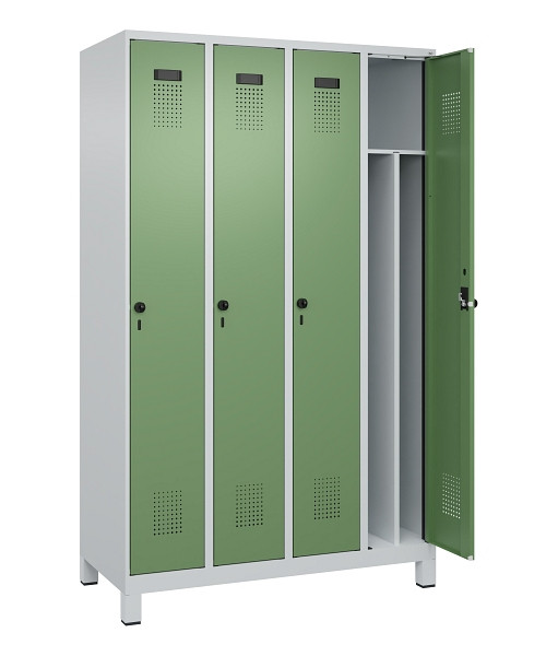 C+P Spind Evolo PLUS, mit Füßen, 4 Abteile, 1950x1200x500mm, 7035/6011, Verschluss Drehriegel, 049010-40F S10010