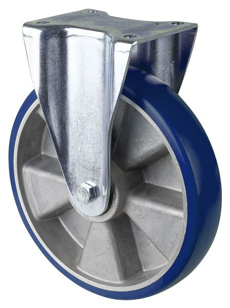 BS Rollen Schwerlastrolle Bockrolle, Polyurethanrad 83 Shore, Aluminiumfelge, Kugellager, Platte, Tragkraft 800 kg, Durchmesser: 250 mm, L610.B92.250