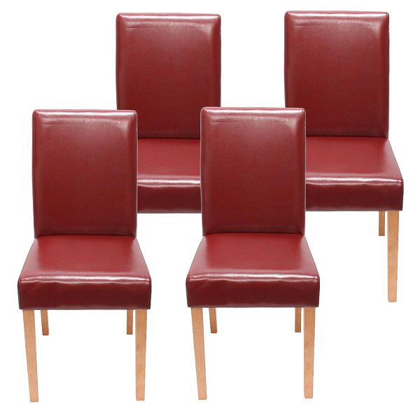 Mendler 4er-Set Esszimmerstuhl Stuhl Küchenstuhl Littau, Kunstleder, rot helle Beine, 28650