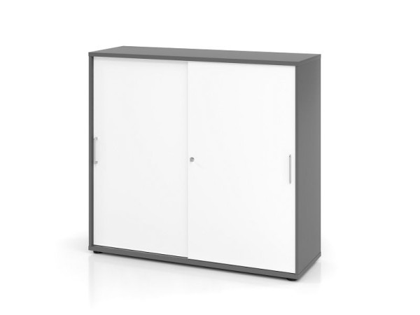 Hammerbacher Schiebetürschrank 1753S BS, 3 OH, Korpus: Graphit / Front: Weiß, 120 x 40 x 110 cm (BxTxH), V1753S/G/W/BS