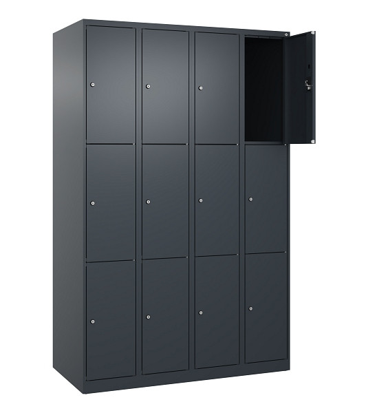 C+P Schließfachschrank Evolo PLUS, 12 Fächer, 1850x1200x500mm, 7016/7016, Abteile 4, Abteilbreite 300 mm, 049000-403 S10016