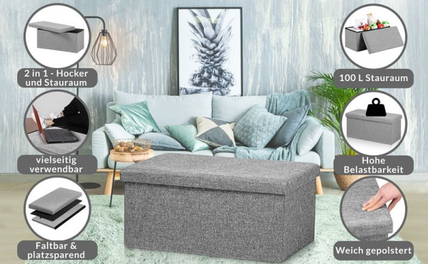 casaria Sitzbank Grau 80x40x40cm MDF faltbar, 101620
