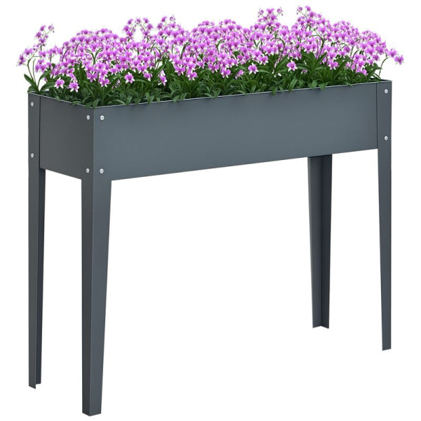 Outsunny Hochbeet, Kräuterbeet, Pflanzkasten mit 3 Abflusslöchern, Blumenkasten mit Füßen, Metall, 100 x 30 x 80 cm, 845-085GY