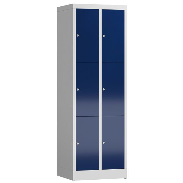 Lüllmann ClassiX Schließfachschrank, 2 Abteile à 3 Fächer, 1800 x 590 x 500 mm, lichtgrau/enzianblau, X-520321