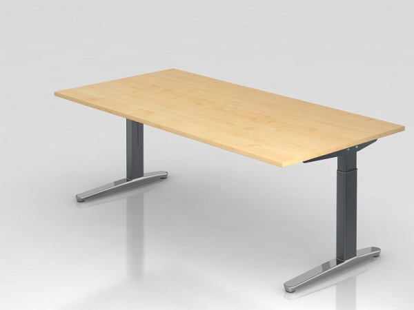 Hammerbacher Schreibtisch C-Fuß 200x100cm Ahorn/Graphit (Poliert), Rechteckform, VXB2E/3/GC