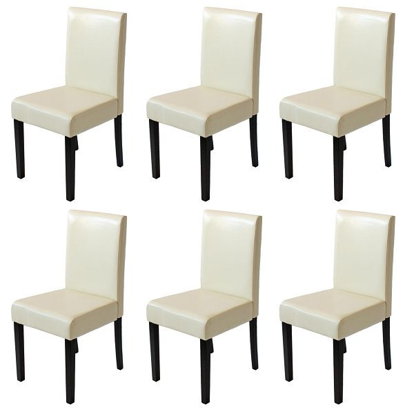 Mendler 6er-Set Esszimmerstuhl Stuhl Küchenstuhl Littau, Kunstleder, creme, dunkle Beine, 9819+28648