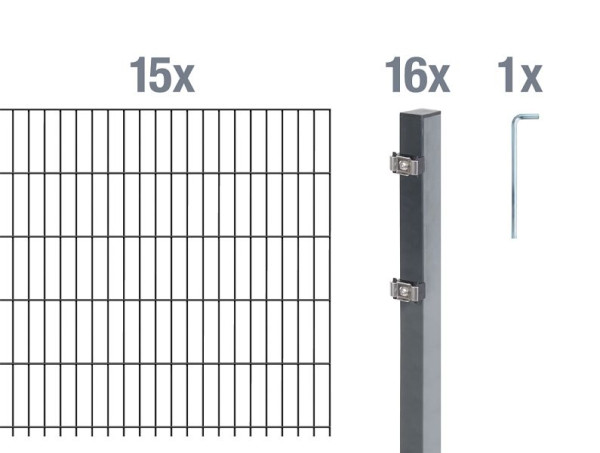 Alberts Doppelstabmattenzaun als 32 teilig Zaun-Komplettset Typ 6/5/6, Höhe: 160 cm, L: 30 m, anthrazit, 653507