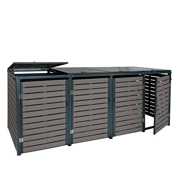 Mendler 4er Mülltonnenverkleidung HWC-K14, Mülltonnenbox Mülltonnenabdeckung, 119x264x84cm WPC Metall 130kg, anthrazit, 87669+87670+87671