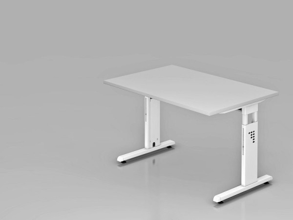 Hammerbacher Schreibtisch C-Fuß 120x80cm Grau/Weiß, Arbeitshöhe 65-85 cm, VOS12/5/W