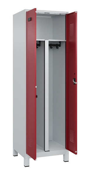 C+P PSA Schwarz-Weiß-Spind Evolo PLUS, mit Füßen, 2 Abteile, 1950x600x500mm, 70, Frontfarbe RAL 3003 Rubinrot, Zylinderschloss, 049012-20P S10031