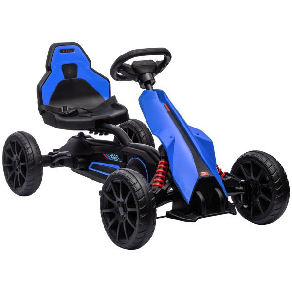 HOMCOM Gokart, Kinderfahrzeug mit verstellbarem Sitz, Tretfahrzeug, Blau, 370-286V00BU