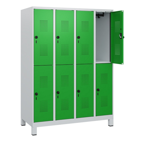 C+P Doppelstöckiger Spind Evolo PLUS, Füße, 8 Fächer, 1630x1200x500mm, 7035/6037, Drehriegel, 0493105-40 S10011