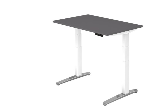 Hammerbacher Sitz-Steh-Schreibtisch elektrisch 120x80cm Graphit/Weiß Alu poliert, Rechteckform, VXBHM12/G/WC