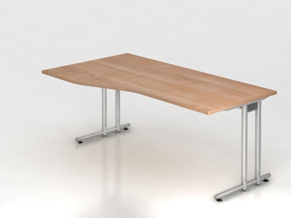 Hammerbacher Schreibtisch C-Fuß 180x100/80cm Nussbaum/Silber, Arbeitshöhe 72 cm, VNS18/N/S