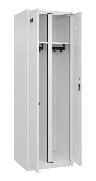 C+P Schwarz-Weiß-Spind Evolo PLUS, 2 Abteile, 1850x600x500mm, 9016/9016, Zylinderschloss, 049002-20 S10047