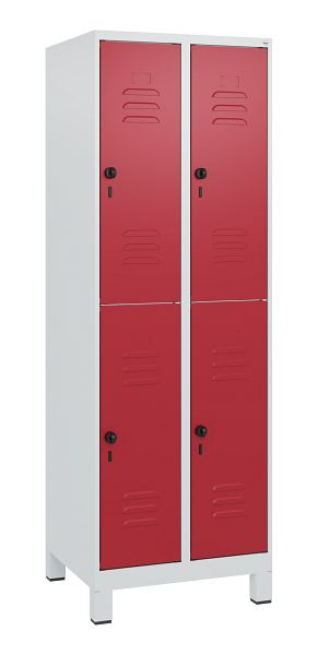 C+P Doppelstöckiger Spind Classic PLUS, Füße, 2 Abteile, 1800x600x500mm, 7035/3003, Drehriegel, 0803107-20 S10001