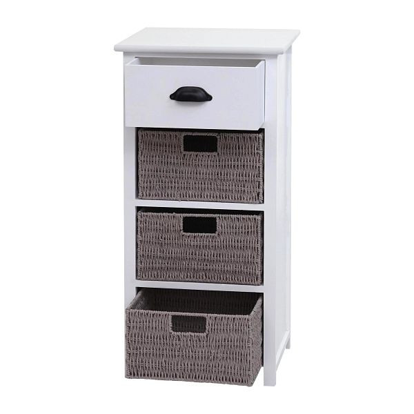 Mendler Kommode HWC-K84 mit Körben, Schrank Schubladenschrank, Holz 83x40x29cm, weiß, Körbe grau, 97645