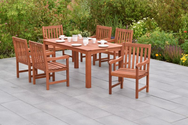 Merxx Santos Set 7-teilig, 6 Santos Sessel, 1 Tisch, 170 x 90 cm, besonders starke Beine, FSC Eukalyptusholz, 50062-011